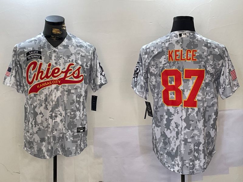 Men Kansas City Chiefs #87 Kelce Nike Arctic Camo 2024 Salute to Service Limited NFL Jersey style 3